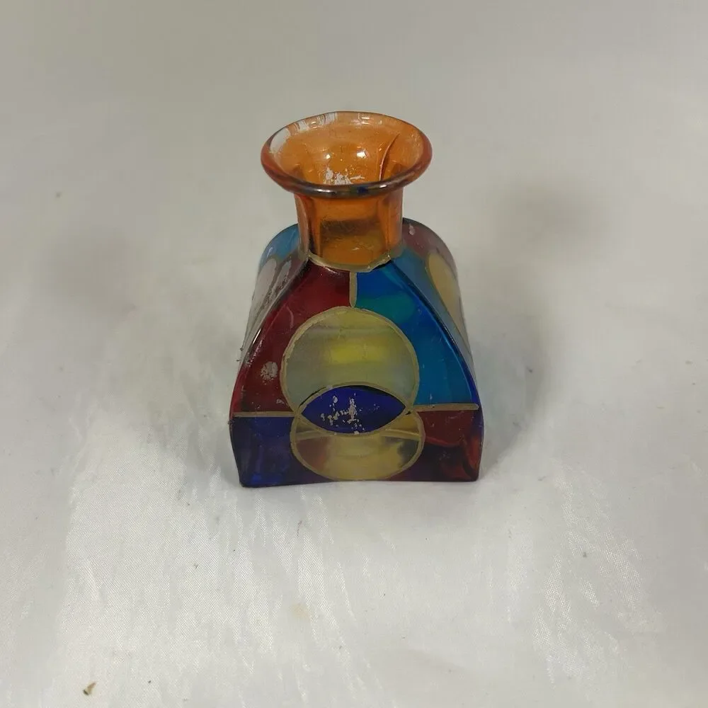 Vintage Due Zeta Venezia Italy Hand Painted Glass Bud Vase 3” Made in Italy